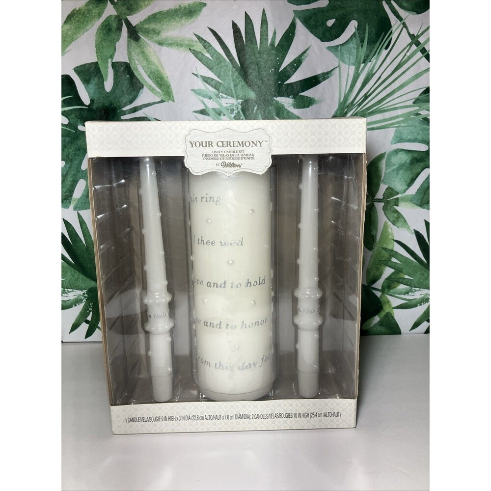 Rare Wilton Your Ceremony Unity Candle Lighting Set Marriage Vows Pure White